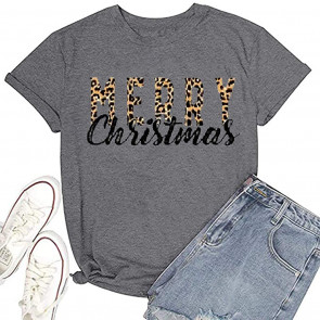 Merry Christmas Leopard Printed T-Shirt