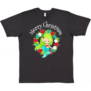 Merry Christmas Mermaid With Green Hair In Seashell Wreath T-Shirt