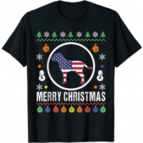 Merry Christmas Pitbull Dog Patriotic Ugly Christmas  T-Shirt