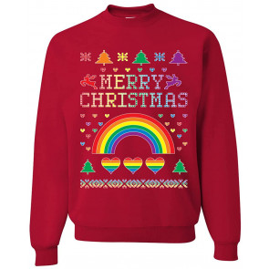 Merry Christmas Rainbow Hearts Ugly Christmas  T-Shirt
