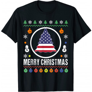 Merry Christmas Tree Patriotic Ugly Christmas  T-Shirt