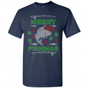 Merry Fishmas Fish Santa Hat Ugly Christmas DT T-Shirt