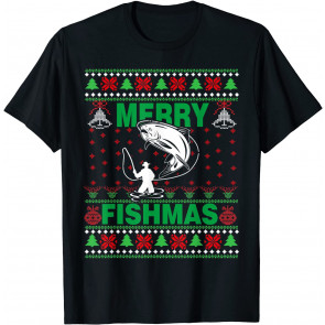 Merry Fishmas Fisherman Fishing Ugly Christmas Pajama Gifts T-Shirt