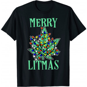 Merry Litmas Pot Leaf Christmas Tree Lights  T-Shirt
