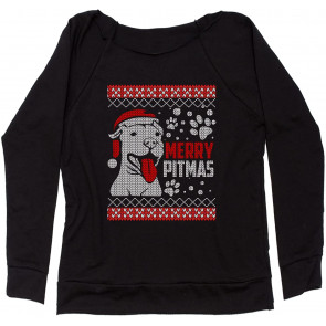 Merry Pitmas Pitbull Ugly Christmas Holiday Off Shoulder Sweat T-Shirt