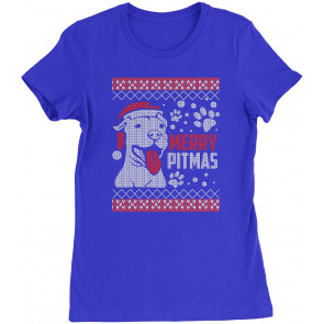 Merry Pitmas Pitbull Ugly Christmas Holiday Womens T-Shirt