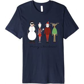 Merry Xmas Hipster Cute Santa & Mrs. Claus Snowman Reindeer T-Shirt