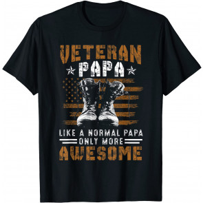 Military Veteran Papa Vintage US American Flag Fathers Day T-Shirt