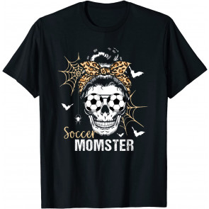 Momster Soccer Mom Messy Bun Skull For Women Halloween T-Shirt