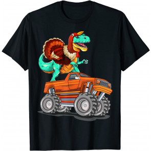 Monster Truck Turkey Trex Dinosaur Happy Thanksgiving Boys T-Shirt