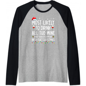 Most Likely To Drink All The Wine Drinking Team Christmas PJ T-Shirt