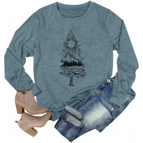 Mountain For Women Novelty Tree Sunrise Printed Tshirt Funny Casual Sweatshirt