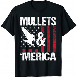 Mullets & Merica - Patriotic US Flag Redneck Mullet Pride T-Shirt