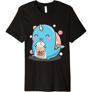 Narwhal Boba Tea Cute Whale Fish Drinking Bubble Tea Novelty T-Shirt