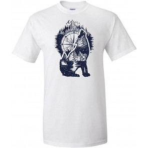 Nature Mountain Compass Howling Wolf T-Shirt