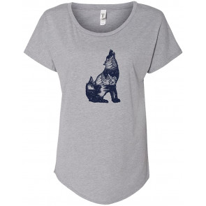Nature Mountain Howling Wolf Ladies Dolman T-Shirt