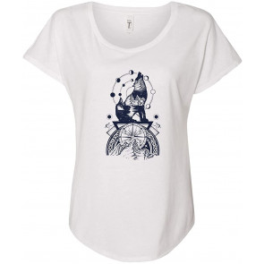 Nature Mountain Space Universe Moon Phase Howling Wolf Ladies Dolman T-Shirt