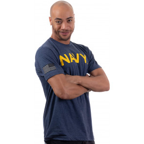 Navy Chest Print & U.S. Military Sleeve Flag T-Shirt