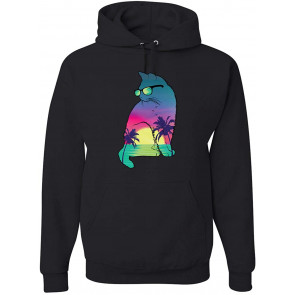Neon Beach Sunset Cat California Vibes T-Shirt