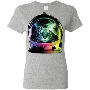 NEON Space CAT - Astronaut Kitten Outer Space - Ladies Cotton T-Shirt