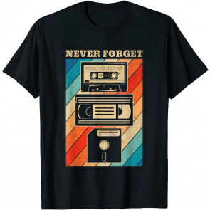 Never Forget Vintage Floppy Disk VHS Tape 90s 80s Cassette T-Shirt