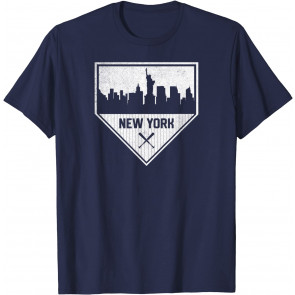 New York Baseball Home Plate Vintage NY Skyline T-Shirt