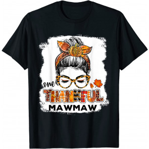 One Thankful Mawmaw Fall Costume Leaves Autumn Thanksgiving T-Shirt