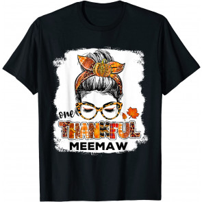 One Thankful Meemaw Fall Costume Leaves Autumn Thanksgiving T-Shirt