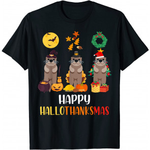 Otter Halloween Pup Christmas Happy Hallothanksmas Otters T-Shirt