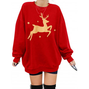 Oversized Cute Reindeer Christmas Sweat T-Shirt