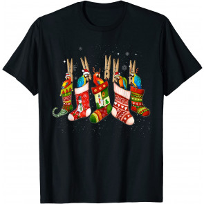 Parrot Birds In Christmas Sock Santa Hat Xmas Parrot Lovers T-Shirt