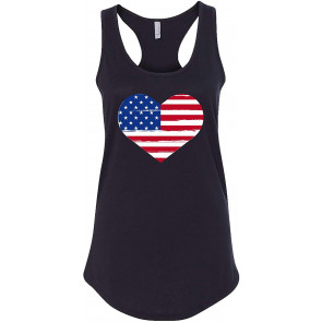 Patriotic American Flag Heart Ladies Racerback Tank Black T-Shirt