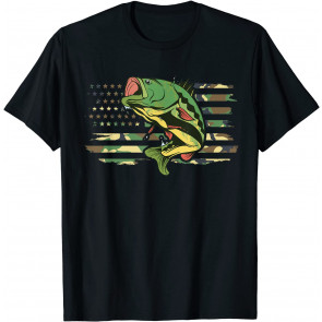 Patriotic Bass Fishing American Flag Fish Fisherman Gift T-Shirt