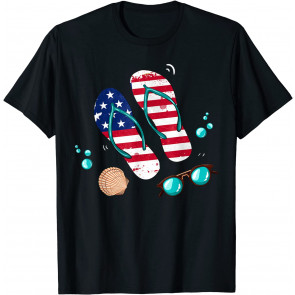Patriotic Beach Flip Flops American Flag Summer Vacation T-Shirt