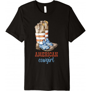 Patriotic Boots - American Flag Cowgirl T-Shirt