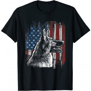 Patriotic German Shepherd American Flag Dog Gift Men Women T-Shirt