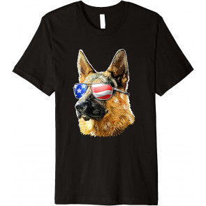 Patriotic German Shepherd American Flag Sunglasses Dog Gifts T-Shirt
