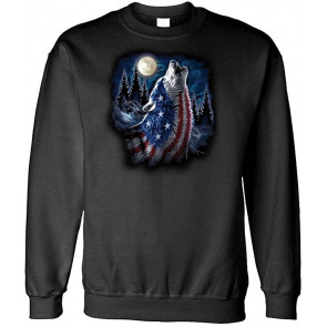 Patriotic Howling Wolf - USA America Flag Patriot - Fleece Sweat T-Shirt
