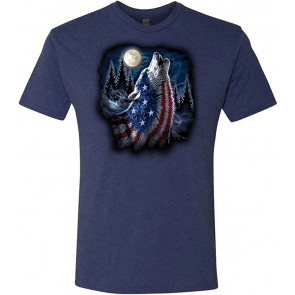 Patriotic Howling Wolf - USA America Flag Patriot - Tri-Blend T-Shirt