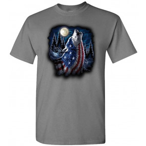 Patriotic Howling Wolf - USA America Flag Patriot - T-Shirt