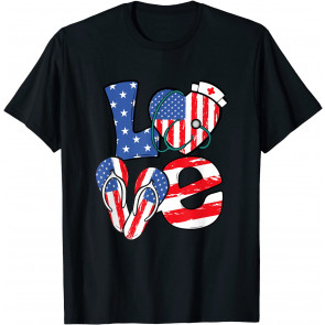 Patriotic Nurse Nursing 4th Of July American Flag Flip Flops T-Shirt