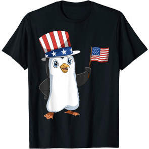 Patriotic Penguin American 4th Of July Penguin American Flag T-Shirt