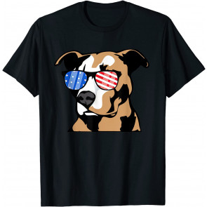 Patriotic Pitbull Dad Glasses USA American Flag T-Shirt
