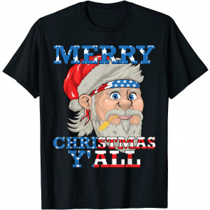 Patriotic Santa Claus Mullet Bandana Merry Christmas Y'all T-Shirt