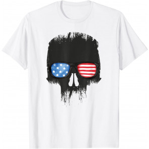Patriotic Skull With US Flag Sunglasses Cool American Design T-Shirt