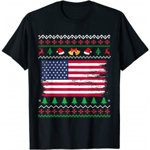 Patriotic Ugly Christmas  Xmas American Flag T-Shirt