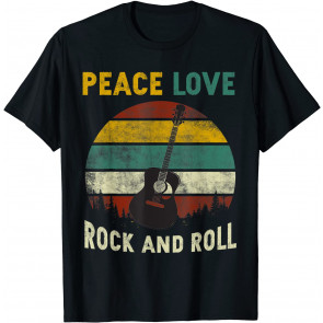 Peace Love Rock And Roll Guitar Retro Vintage T-Shirt