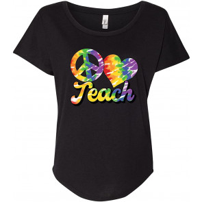 Peace Love Teach Tie Dye Rainbow Ladies Dolman T-Shirt