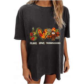 Peace Love Thanksgiving Turkey Autumn Fall Maple Leaf T-Shirt