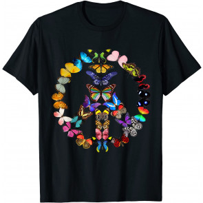 Peace Sign Butterflies 60's Retro Design World 70s Hippie T-Shirt